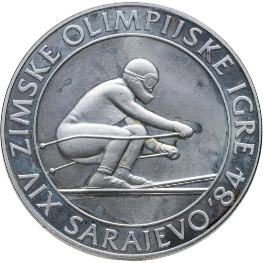 Югославия 500 динаров (динара, dinara) 1982  XIV зимние Олимпийские игры 1984 в Сараево  - скоростной спуск