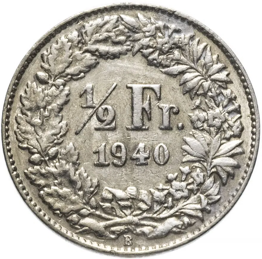 Швейцария 1/2 франка (franc) 1940