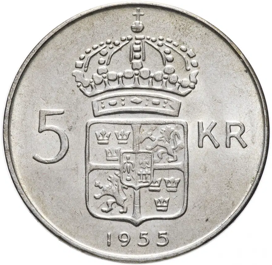 Швеция 5 крон 1955, реверс
