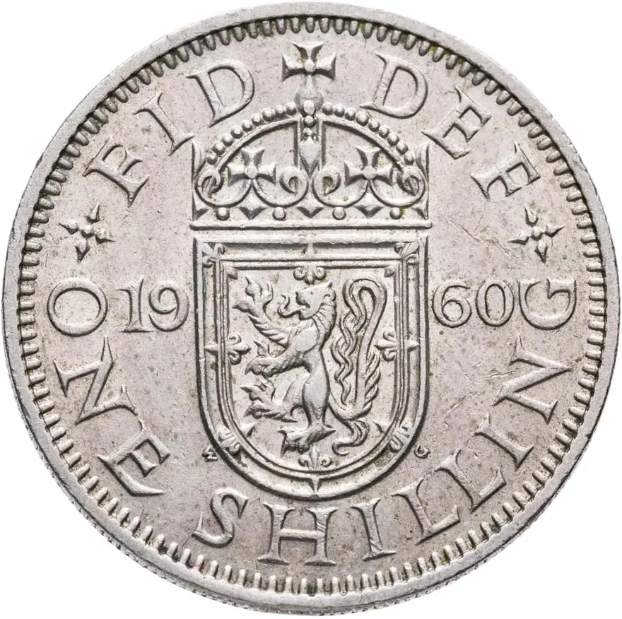 Великобритания 1 шиллинг (shilling) 1960  Шотландский герб - атакующий лев внутри коронованного щита, реверс