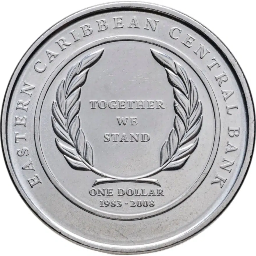 Восточные Карибы 1 доллар (dollar) 2008  25 лет Восточно-Карибскому Центральному банку