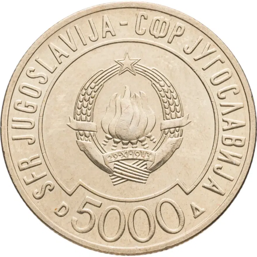 Югославия 5000 динаров (динара, dinara) 1989  саммит Движения неприсоединения, реверс