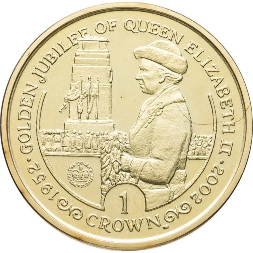 Остров Мэн 1 крона (crown) 2002 BUNC 50 лет правления Королевы Елизаветы II - королева с венком, аверс