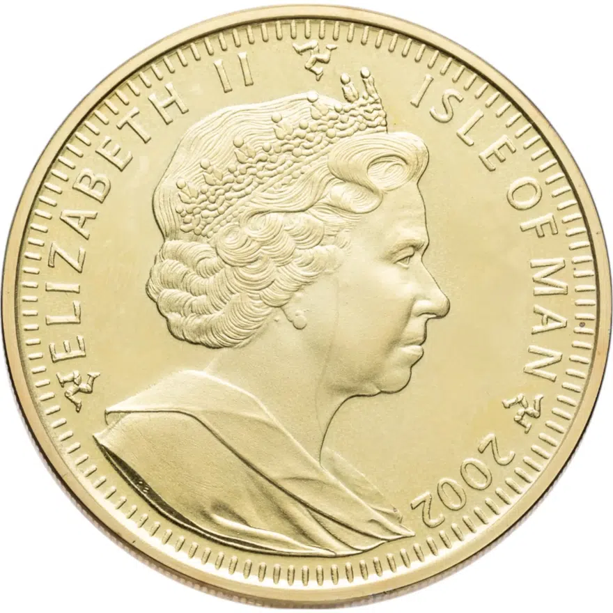 Остров Мэн 1 крона (crown) 2002 BUNC 50 лет правления Королевы Елизаветы II - королева с венком, реверс