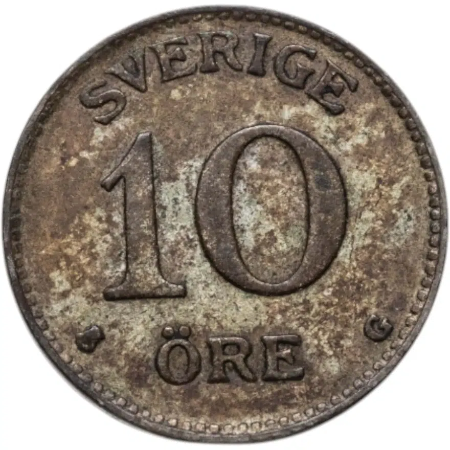 Швеция 10 эре (ore) 1940  Серебро, Три короны на аверсе, реверс