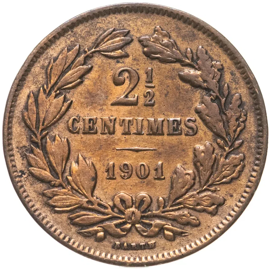 Люксембург 2 1/2 сантима (centimes) 1901