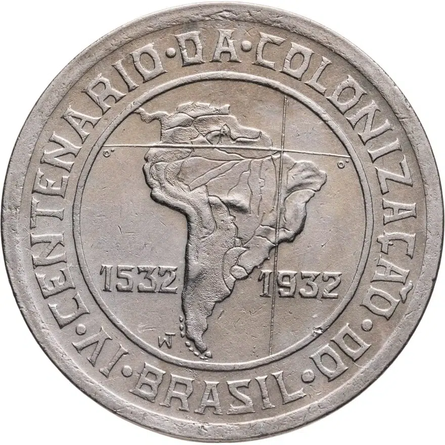 Бразилия 400 реалов (рейс, reis) 1932 "400 лет колонизации Бразилии", аверс