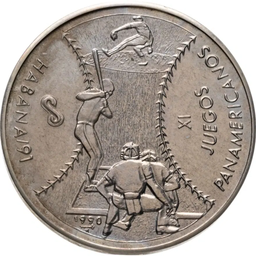 Куба 1 песо (peso) 1990  XI Пан-Американские игры, Гавана - Бейсбол, аверс