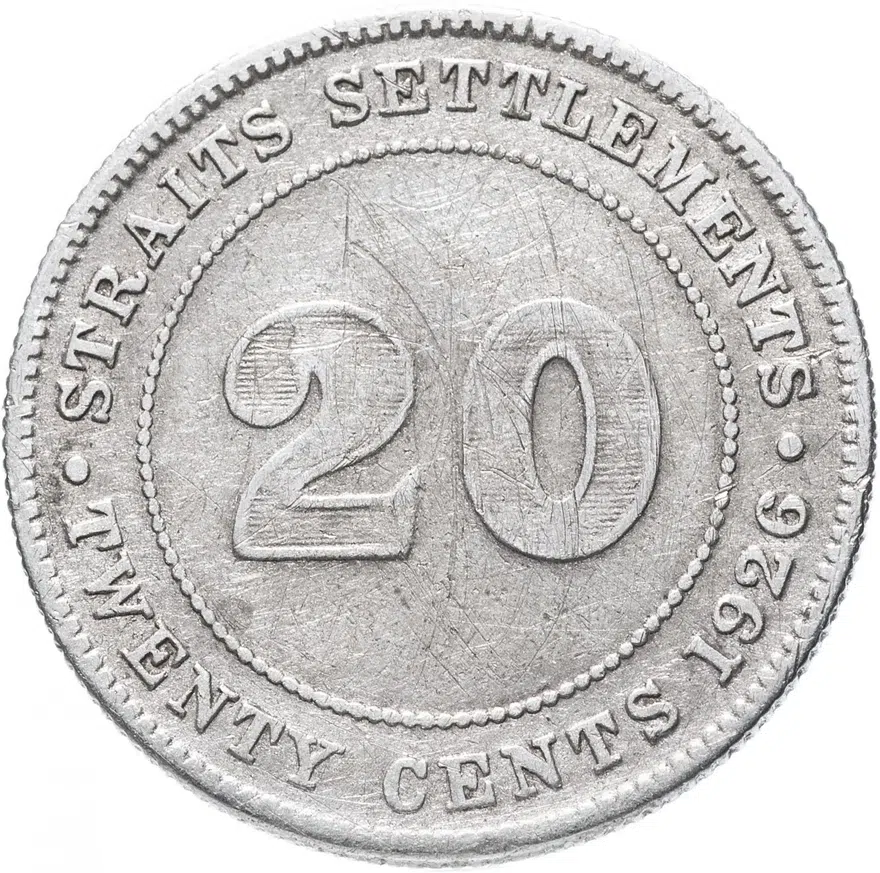 Стрейтс Сетлментс 20 центов (cents) 1926, реверс