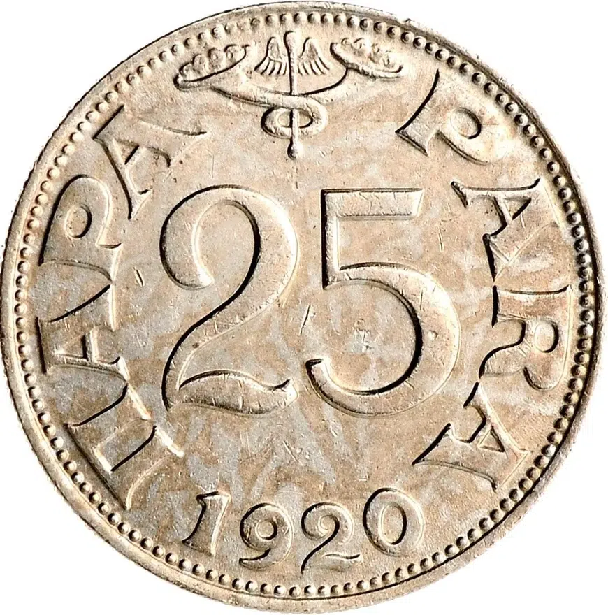 Югославия 25 пар (пара, para) 1920