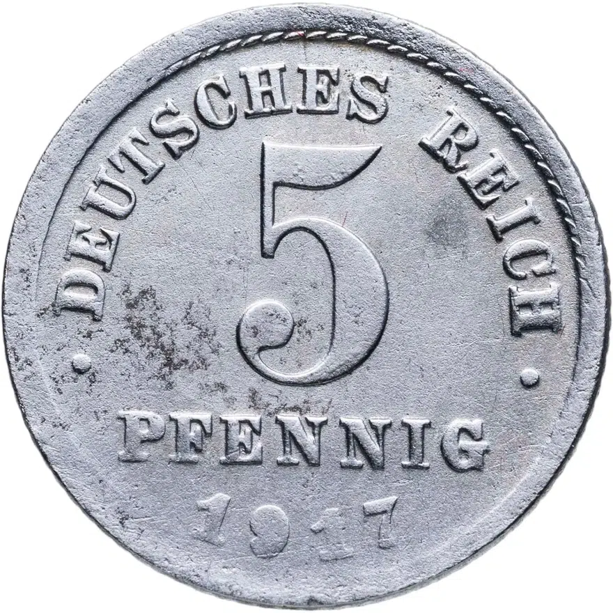 Германия 5 пфеннигов (pfennig) 1917 J    знак монетного двора: "J" - Гамбург