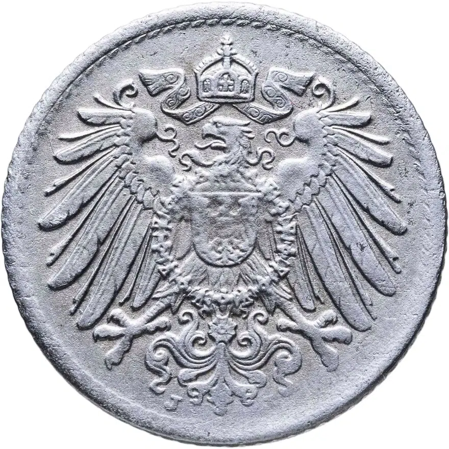 Германия 5 пфеннигов (pfennig) 1917 J    знак монетного двора: "J" - Гамбург, реверс