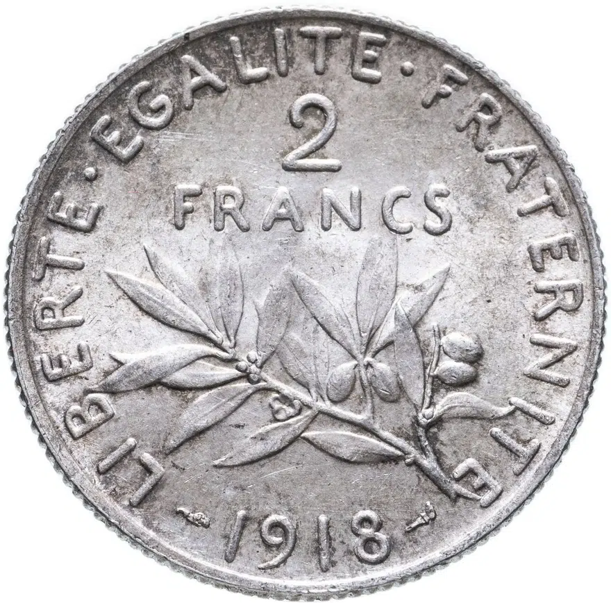 Франция 2 франка (francs) 1918, реверс