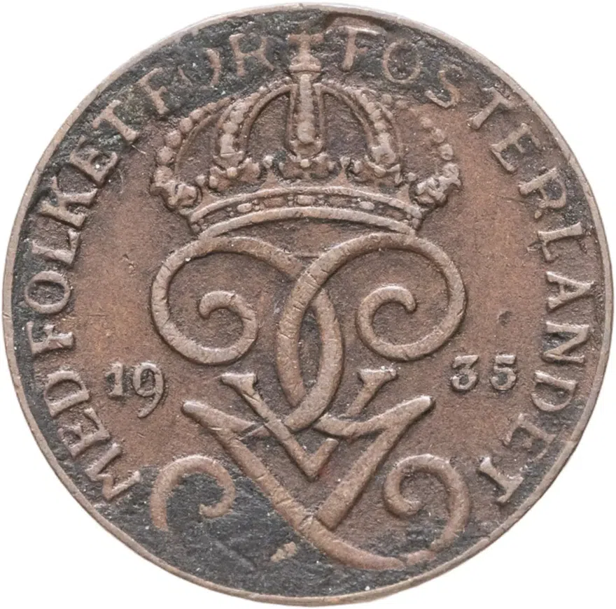 Швеция 1 эре (ore) 1935, реверс