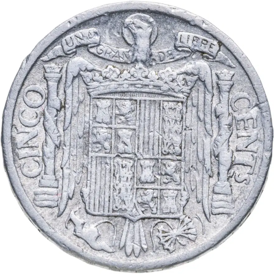 Испания 5 сентимо (centimos) 1945, реверс