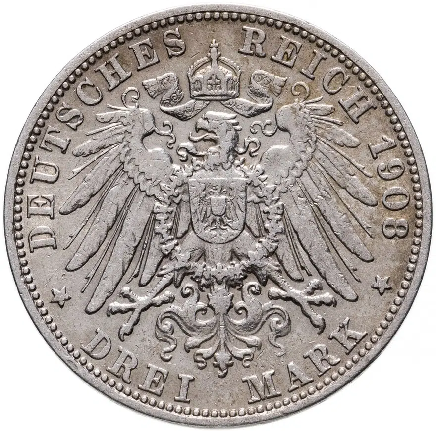 Германия (Империя, Бавария) 3 марки (mark) 1908, реверс
