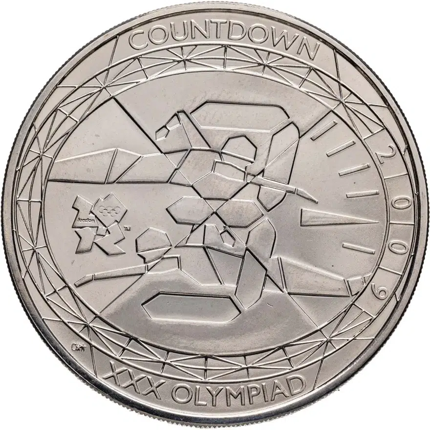 Великобритания 5 фунтов (pounds) 2009 XXX летние Олимпийские Игры, Лондон2012 - Обратный отсчет «3», Плавание, аверс