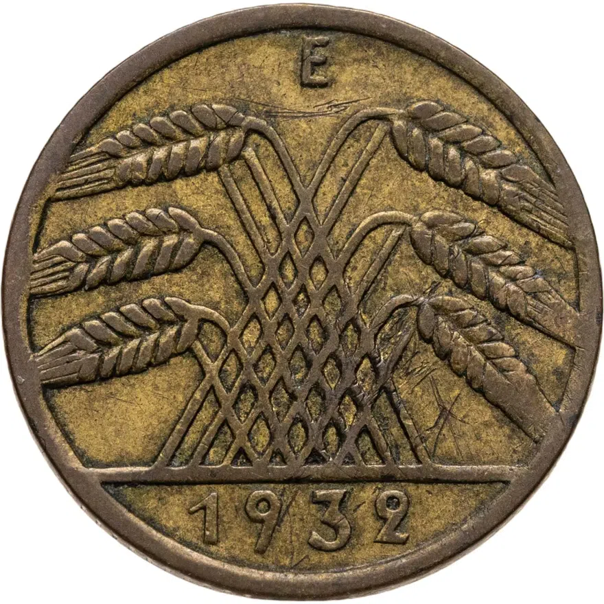 Германия 10 рейхспфеннигов (reichspfennig) 1932 E  знак монетного двора "E" — Мульденхюттен, аверс