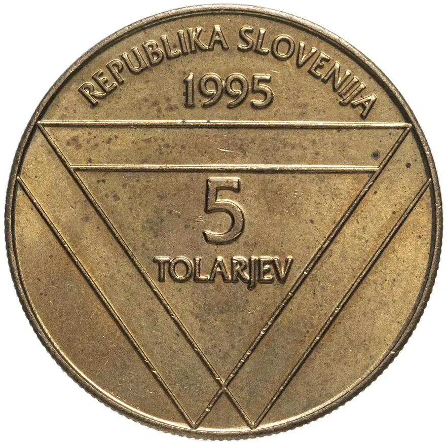 Словения 5 толаров (tolarjev) 1995  100 лет башне Альяжев столб, реверс
