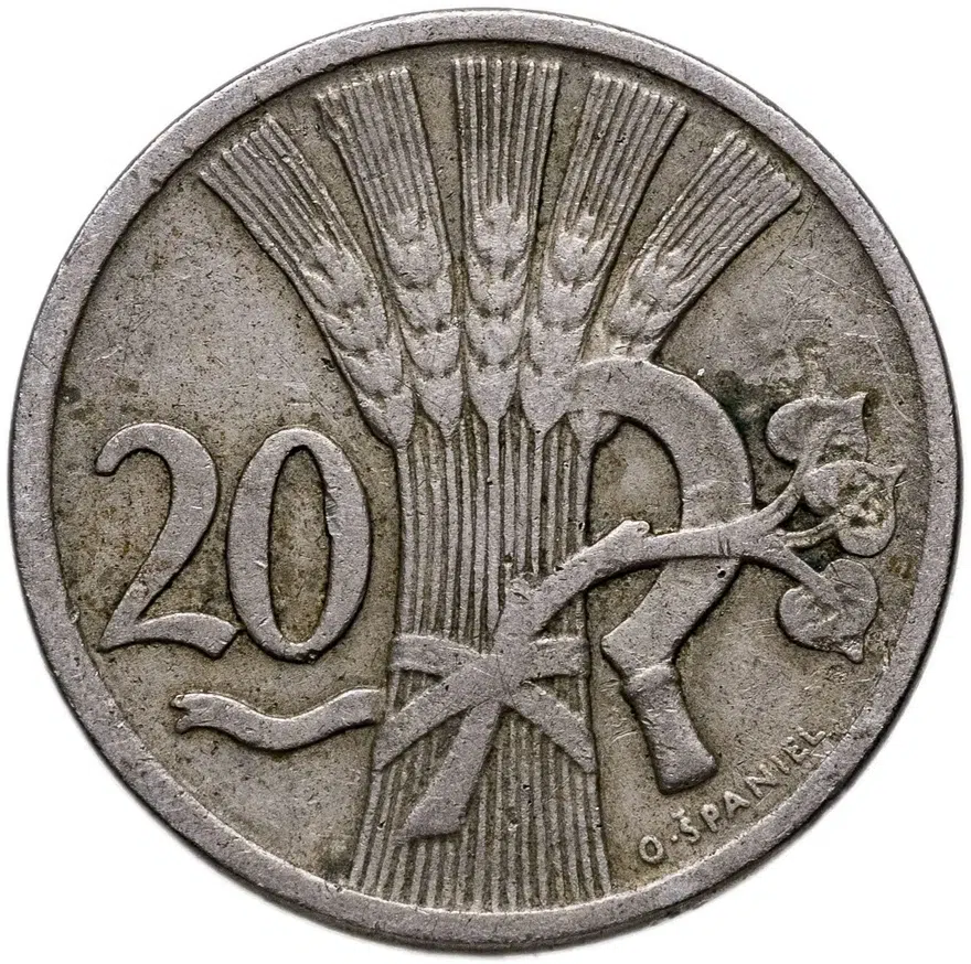 Чехословакия 20 геллеров (haleru) 1921, аверс