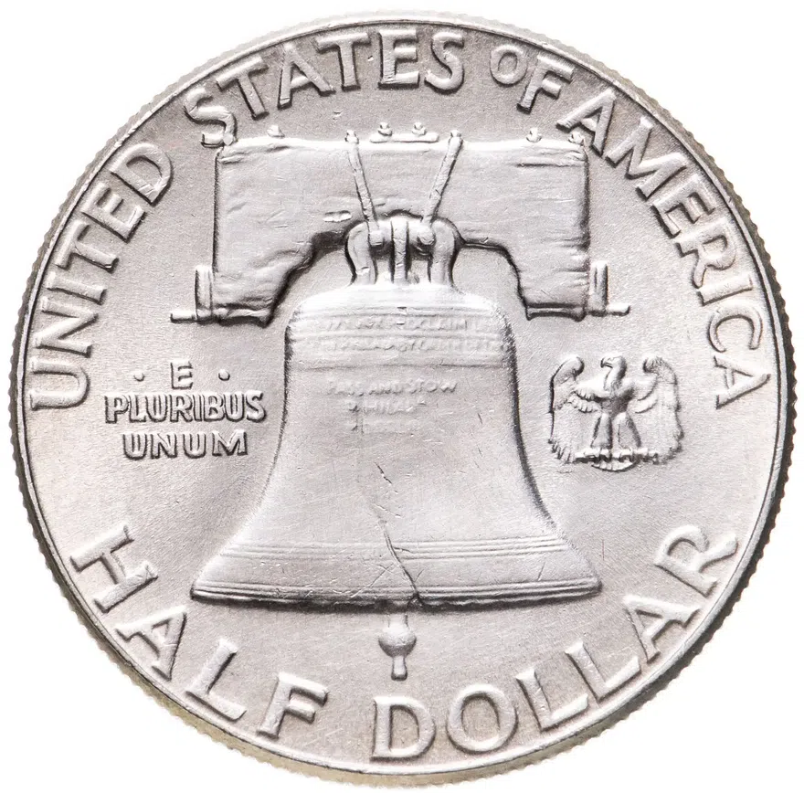 США 50 центов (1/2 доллара, half dollar) 1954  Franklin Half Dollar Без отметки монетного двора, реверс