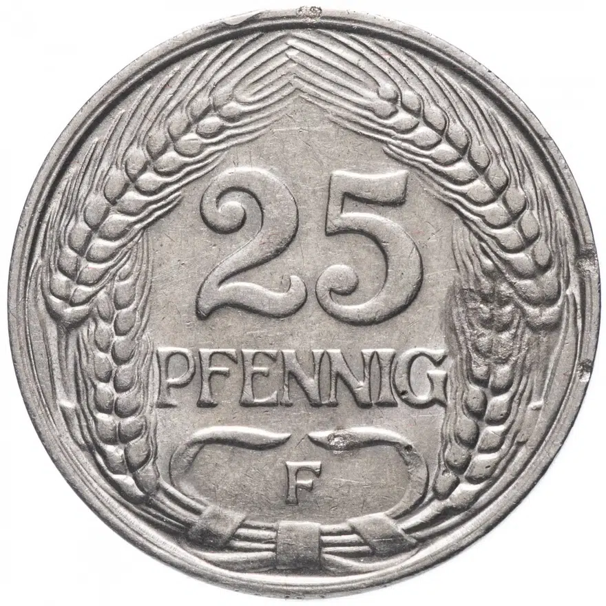 Германия 25 пфеннигов (pfennig) 1912 F