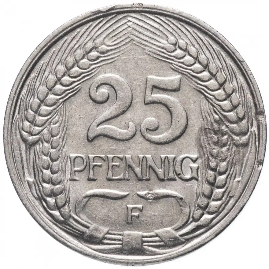 Германия 25 пфеннигов (pfennig) 1912 F, реверс