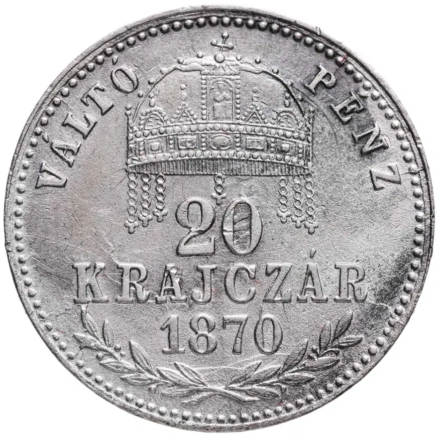 Венгрия 20 крейцеров (krajczar) 1870 GYF знак монетного двора "GYF" - Карлсбург, реверс