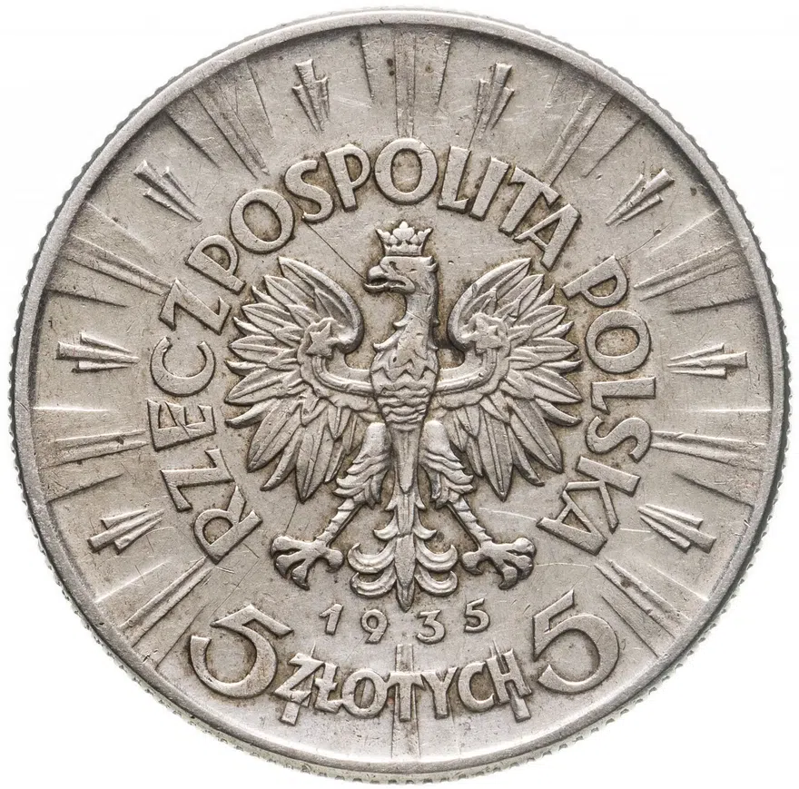 Польша 5 злотых (zlotych) 1935  Пилсудский, реверс