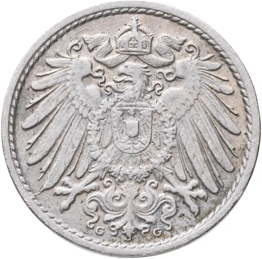 Германия 5 пфеннигов (pfennig) 1912 G  знак монетного двора: "G" - Карлсруэ, реверс