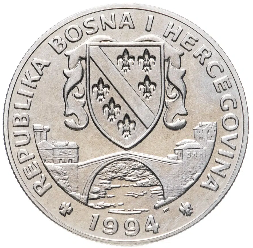 Босния и Герцеговина 500 динаров (dinara) 1994 Волк, реверс