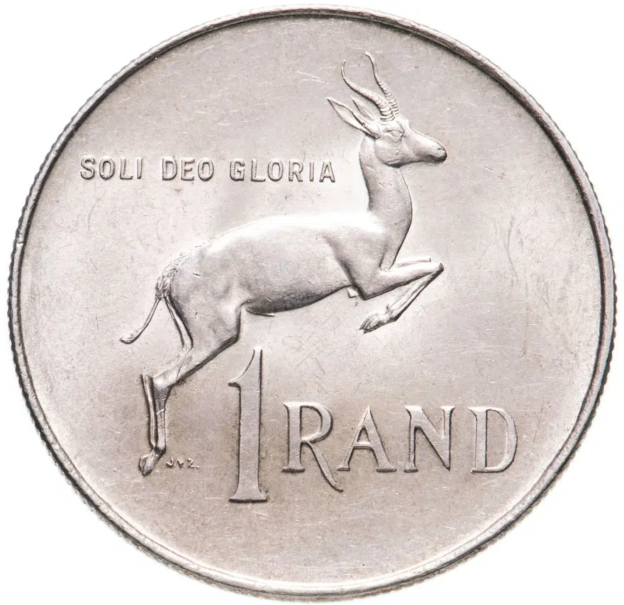 ЮАР 1 ранд (рэнд, rand) 1966  Надпись на языке африкаанс - "SUID-AFRIKA"