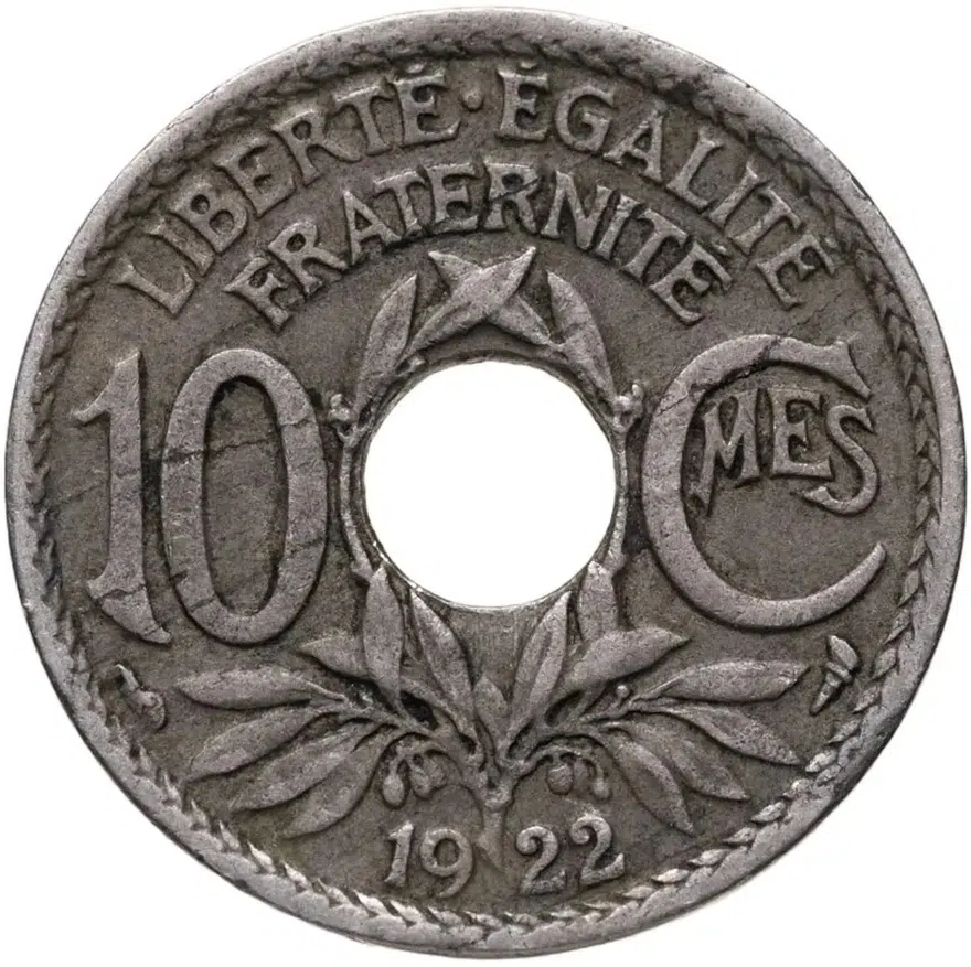 Франция 10 сантимов (centimes) 1922 Рог изобилия  знак монетного двора: "Рог изобилия": - Париж, реверс