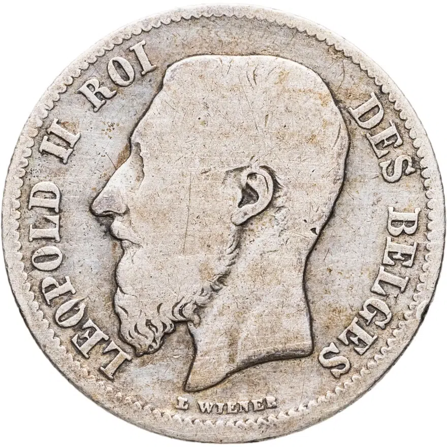 Бельгия 50 сантимов (centimes) 1886  Надпись на французском - 'DES BELGES'