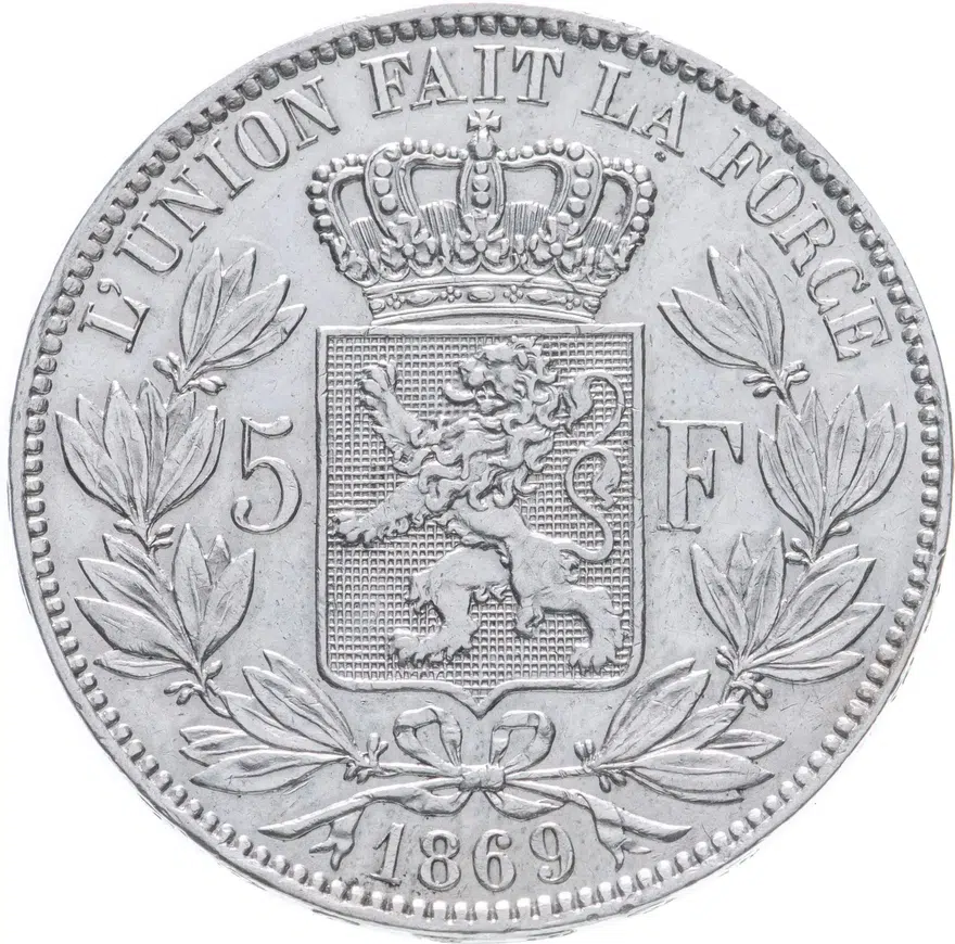 Бельгия 5 франков (francs) 1869, реверс