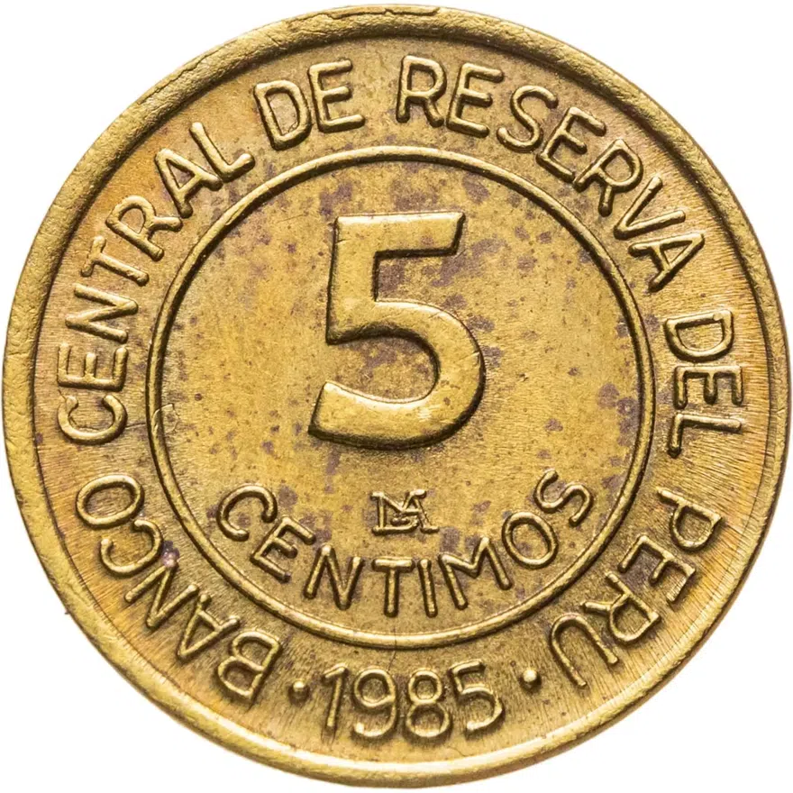 Перу 5 сентимо (centimos) 1985, аверс