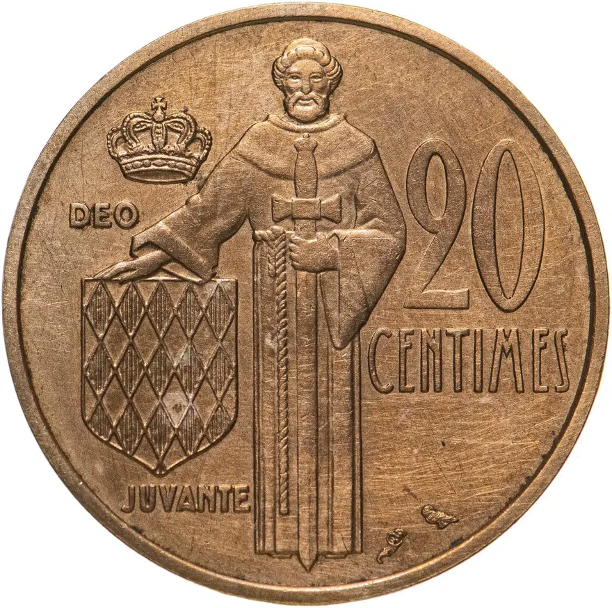 Монако  20  сантимов 1962, аверс