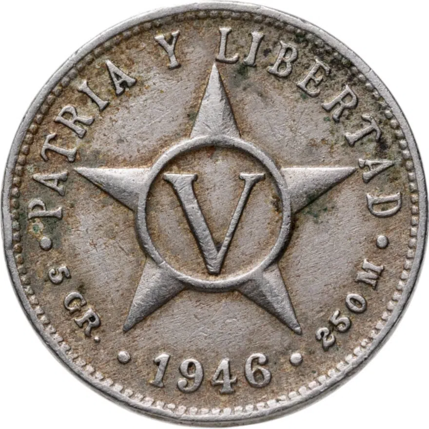 Куба 5 сентаво (centavos) 1946, аверс