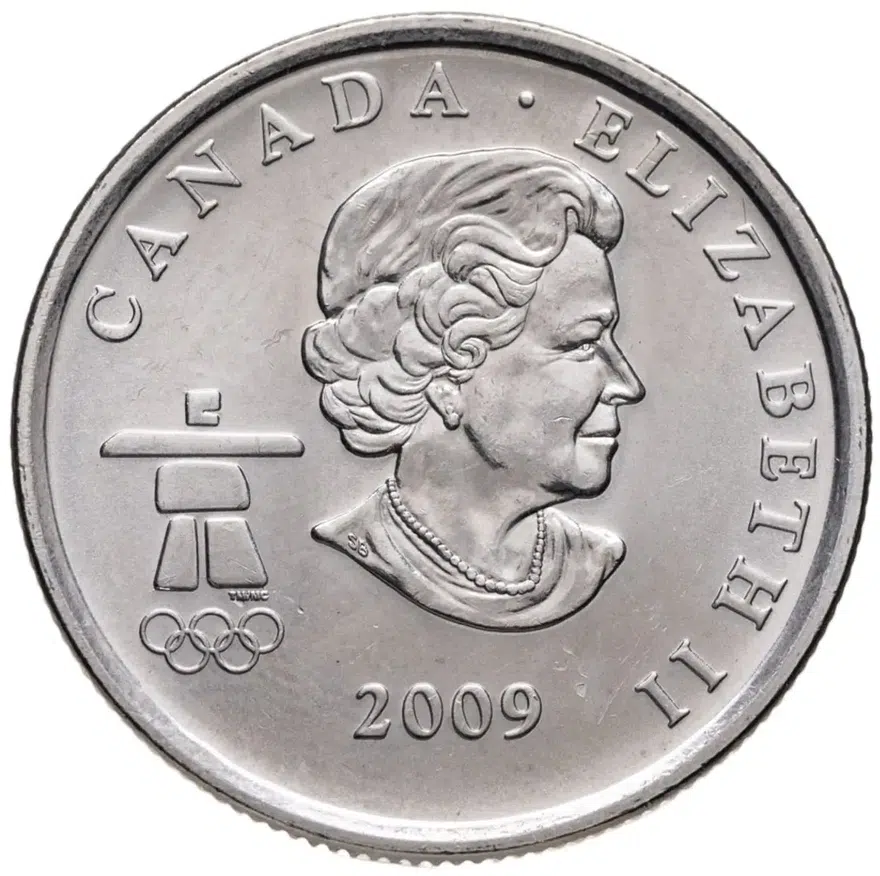 Канада 25 центов (квотер, cents) 2009  XXI зимние Олимпийские Игры, Ванкувер 2010 - Конькобежный спорт, аверс
