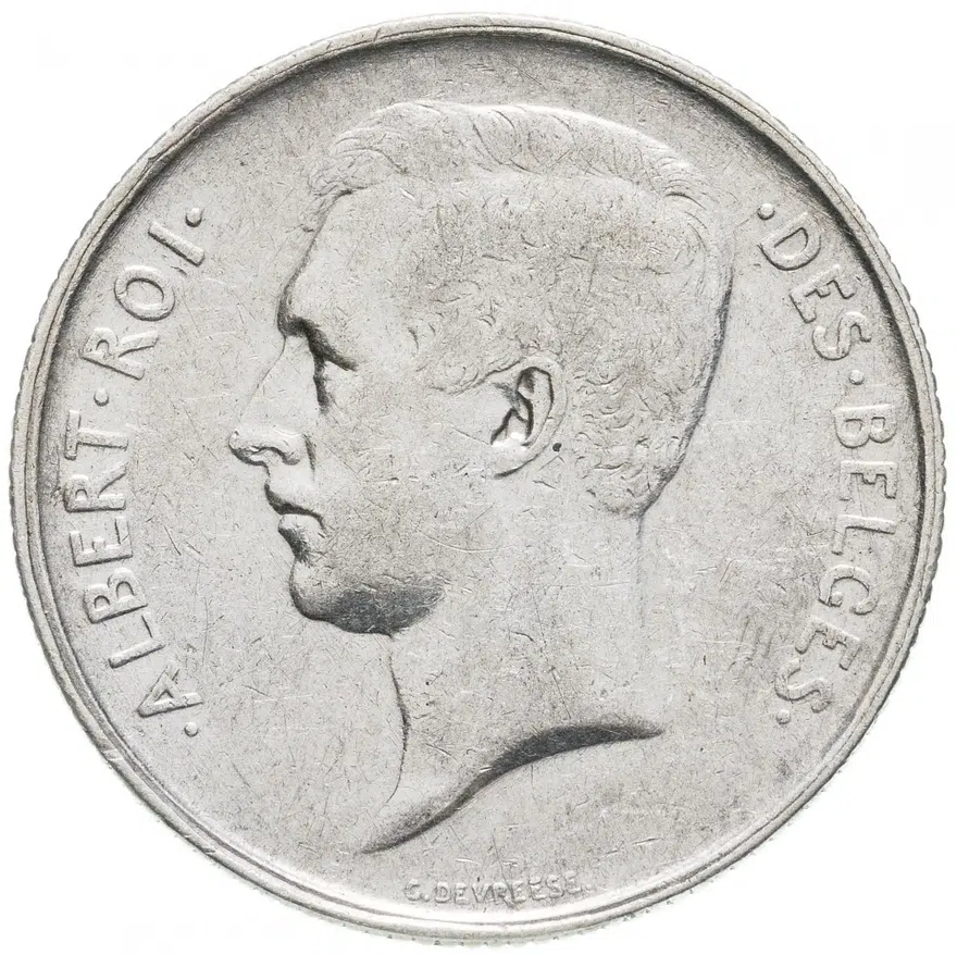 Бельгия 2 франка (francs) 1911  Надпись на французском - 'ALBERT ROI DES BELGES'