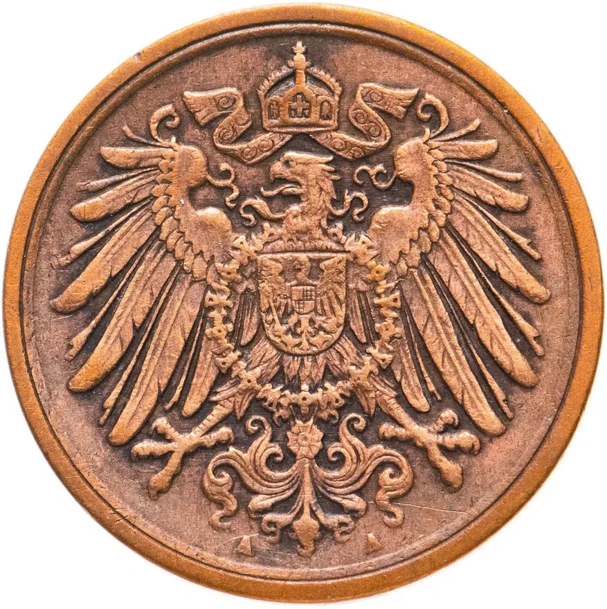 Германия 1 пфенниг (pfennig) 1916 A Медь /коричневый цвет/ знак монетного двора: "A" - Берлин