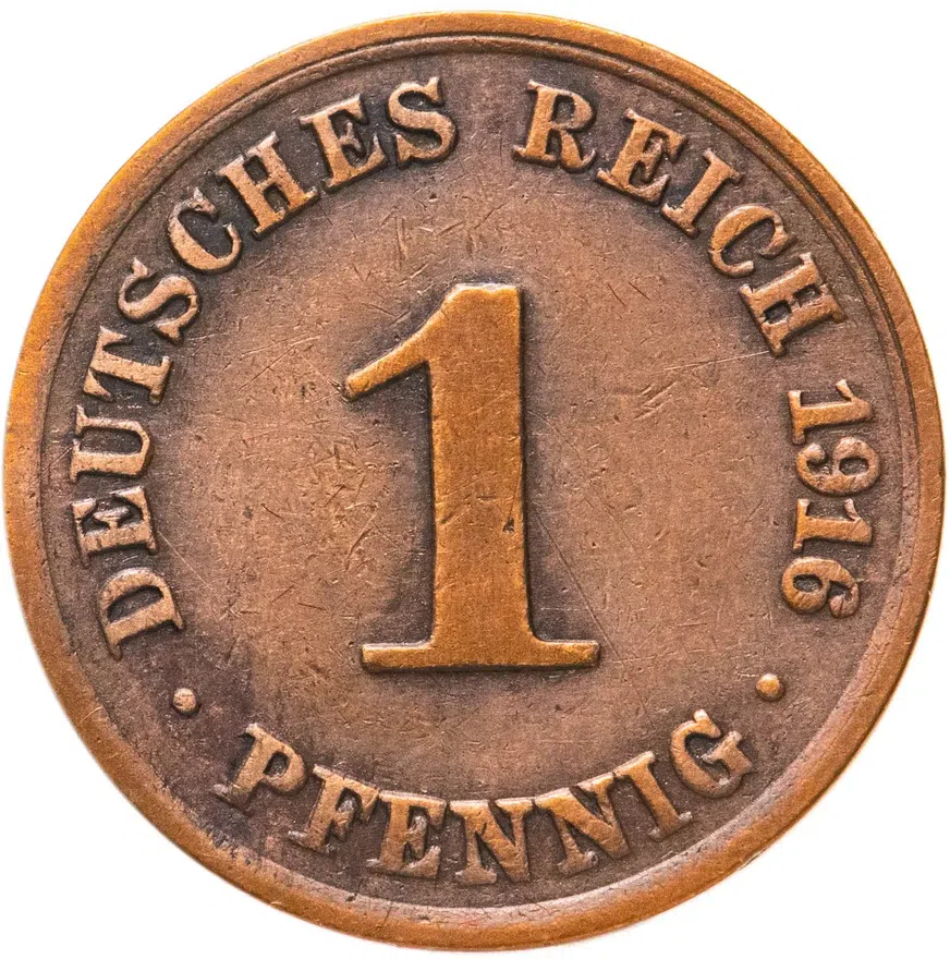 Германия 1 пфенниг (pfennig) 1916 A Медь /коричневый цвет/ знак монетного двора: "A" - Берлин, реверс