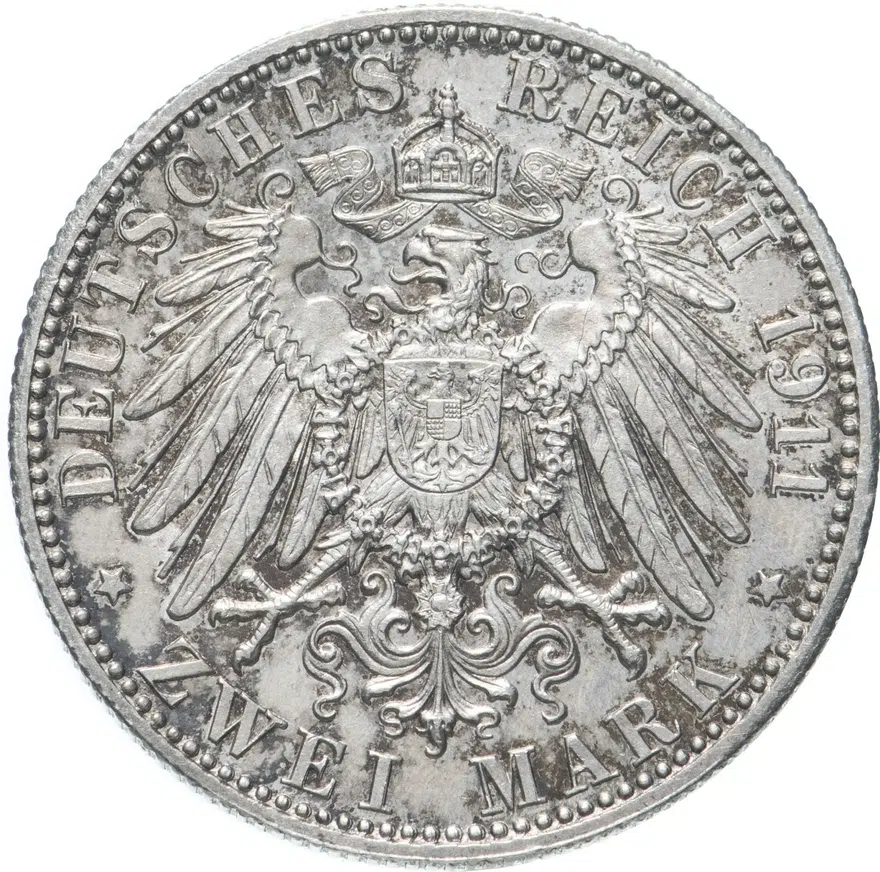 Германия (Империя) 2 марки (mark) 1911  90 лет со дня рождения Луитпольда Баварского, реверс