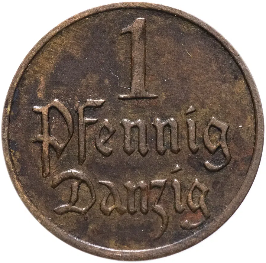 Данциг 1 пфенниг (pfennig) 1926, реверс
