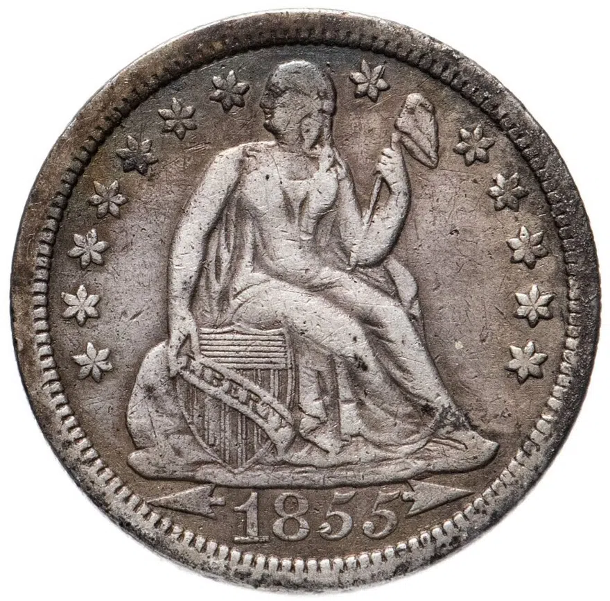 США 10 центов (дайм, one dime) 1855 "Seated Liberty Dime"