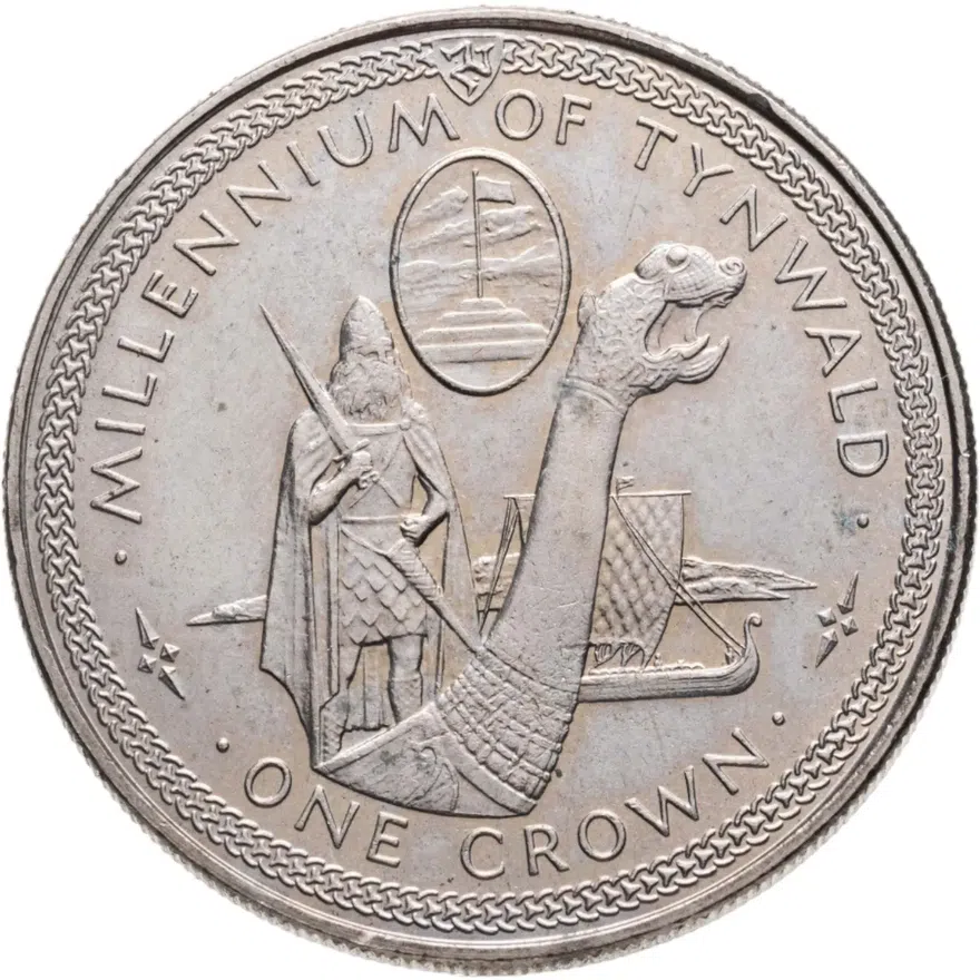 Остров Мэн 1 крона (crown) 1979  1000 лет Тинвальду - Драккар, реверс