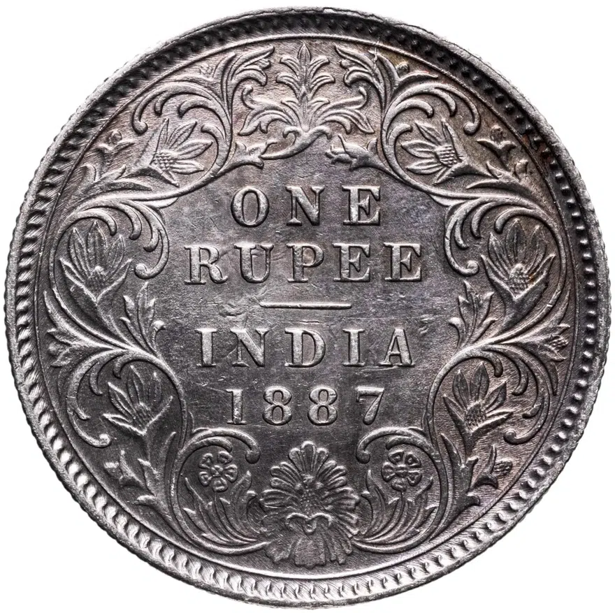 Британская Индия, 1 рупия 1887 г. знак монетного двора: "C" - Калькутта, аверс
