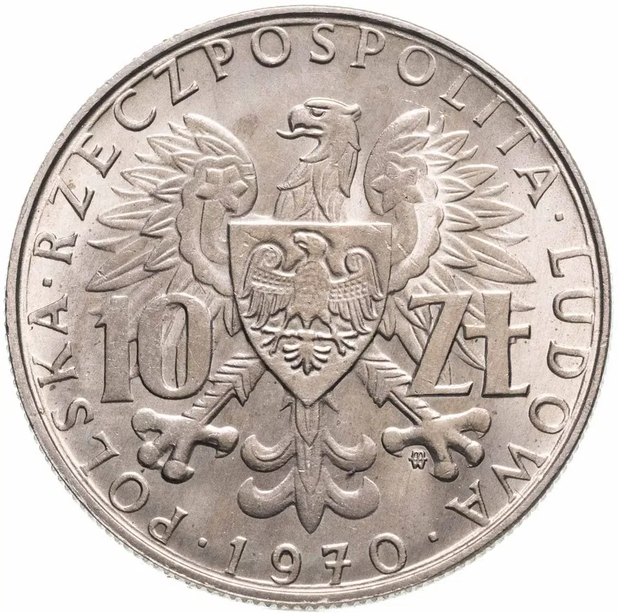 Польша 10 злотых (zlotych) 1970  25 лет с момента восстановления исторических границ Польши, реверс