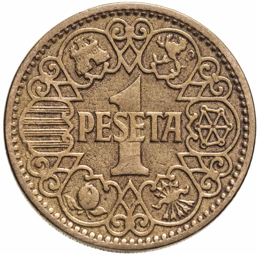 Испания 1 песета (peseta) 1944, реверс