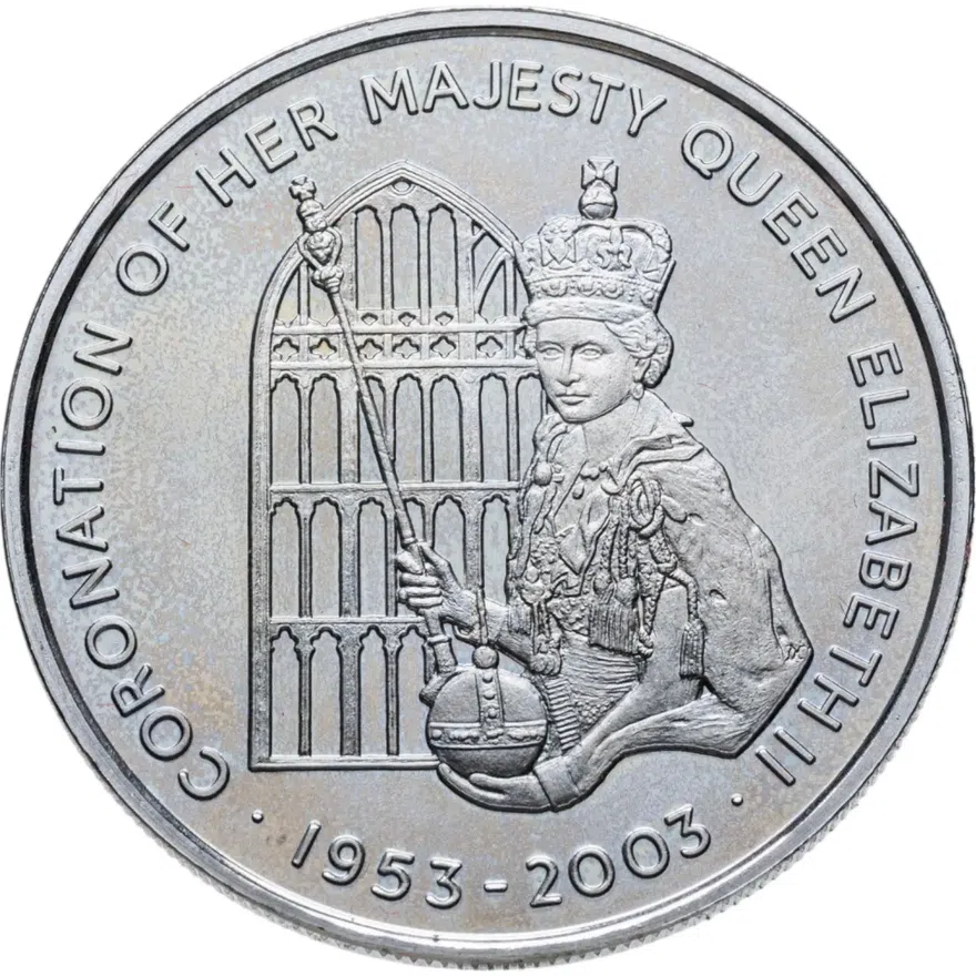 Остров Святой Елены 50 пенсов (pence) 2003 BUNC 50 лет коронации Королевы Елизаветы II - портрет